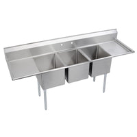 Elkay Dependabilt Stainless Steel 94" x 29-13/16" x 44-3/4" 16 Gauge Three Compartment Sink w/ 18" Left and Right Drainboards and Stainless Steel Legs 3C18X24-2-18X