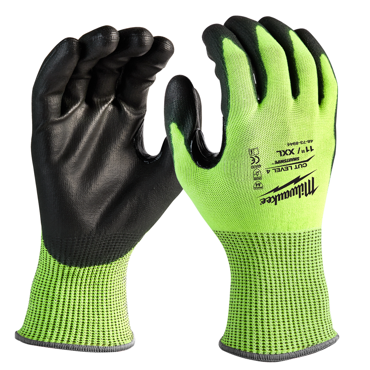 Milwaukee 48-73-8944 High Visibility Cut Level 4 Polyurethane Dipped Gloves- XXL (Pack of 6)