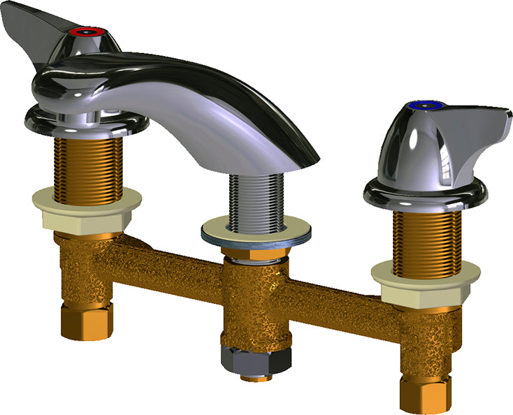 Chicago Faucets 404-1000ABCP Lead-Free Deck-mounted manual faucet with 8" centers, Brass, NPSM