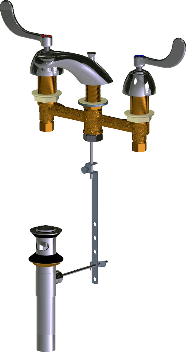 Chicago Faucets 404-317XKPOABCP Lead-Free Deck-mounted manual faucet with 8" centers and pop-up drain