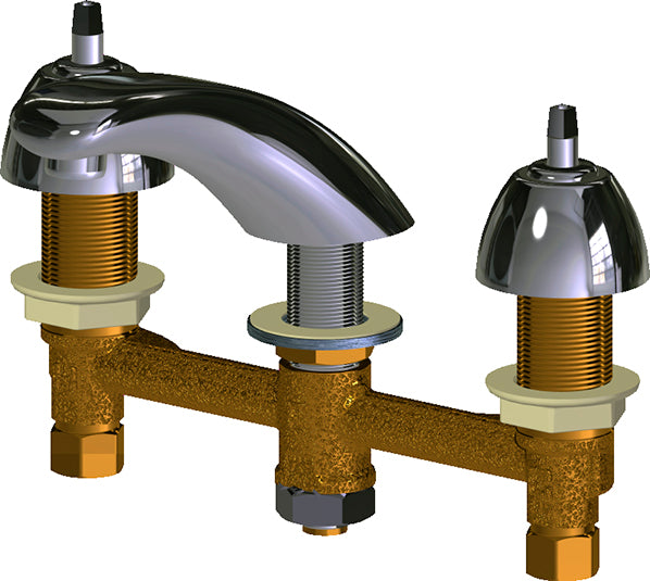 Chicago Faucets 404-E74LEHAB Lead-Free Deck-mounted manual faucet with 8" centers, Brass, NPSM