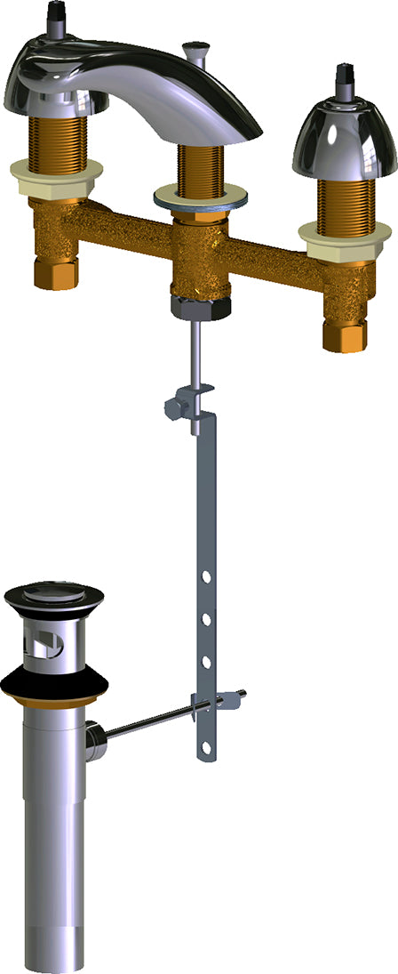 Chicago Faucets 404-E74POLEHAB Lead-Free Deck-mounted manual faucet with 8" centers and pop-up drain
