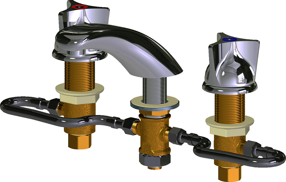 Chicago Faucets 404-HZ950ABCP Lead-Free Deck-mounted manual faucet with adjustable centers