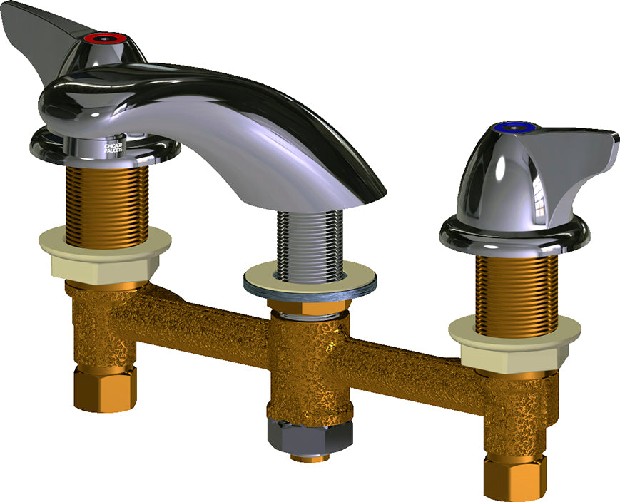 Chicago Faucets 404-V1000E64ABCP Lead-Free Deck-mounted manual faucet with 8" centers