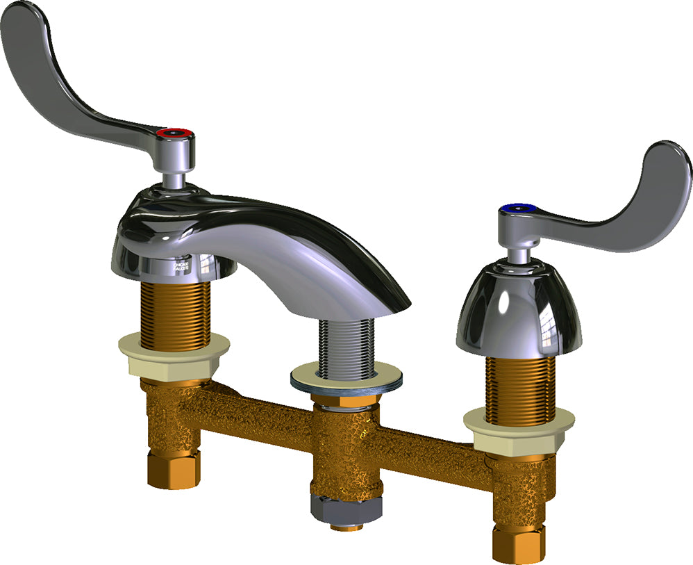Chicago Faucets 404-V317E66ABCP Lead-Free Deck-mounted manual faucet with 8" centers