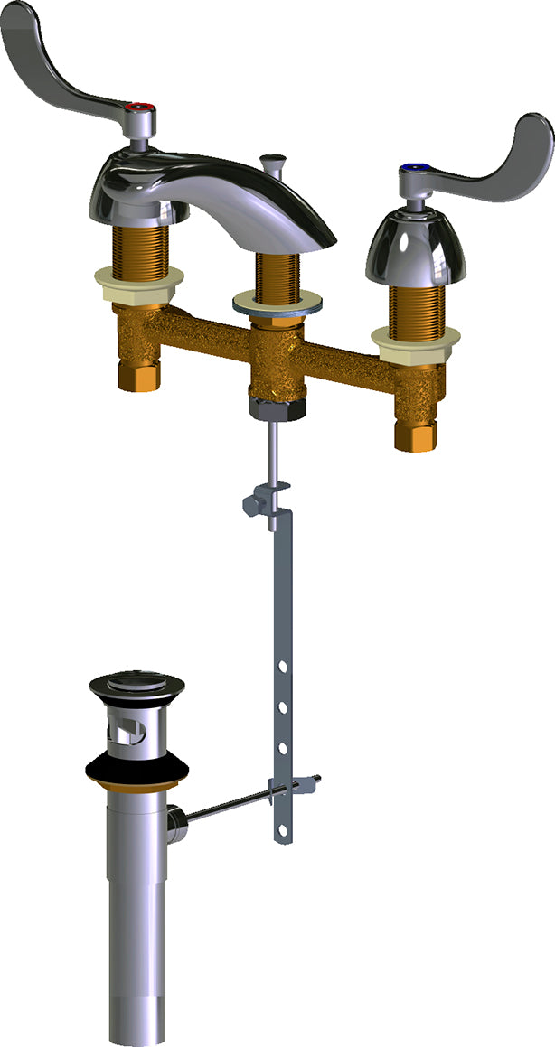 Chicago Faucets 404-V317POABCP Lead-Free Deck-mounted manual faucet with 8" centers and pop-up drain
