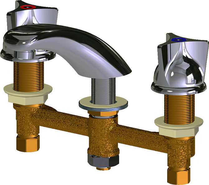 Chicago Faucets 404-V950ABCP Lead-Free Deck-mounted manual faucet with 8" centers, Brass, NPSM