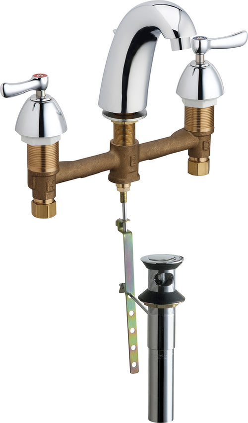 Chicago Faucets 405-E37VP390POAB Lead-Free Deck-mounted manual faucet with 8" centers