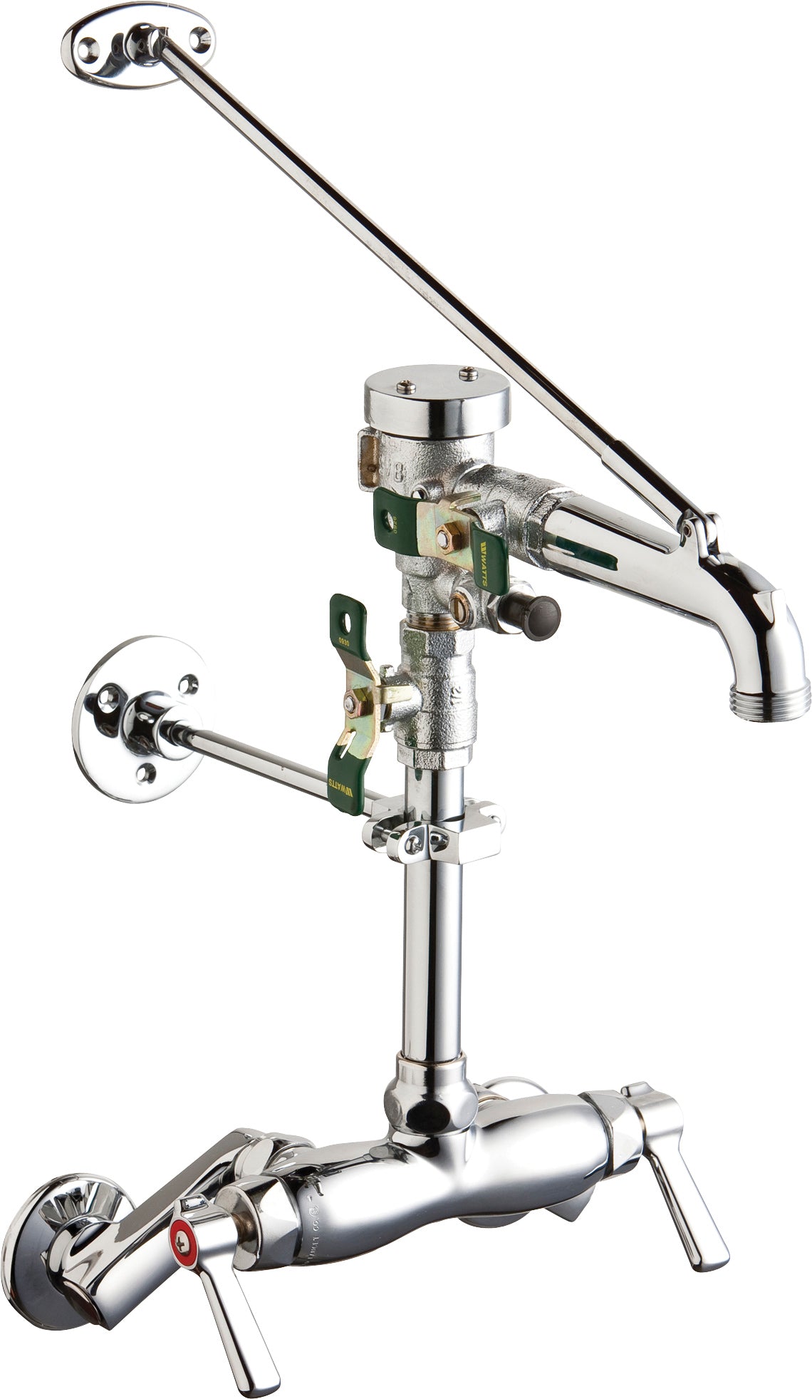 Chicago Faucets 445-PVBCP Wall-mounted manual sink faucet with adjustable centers, NPT