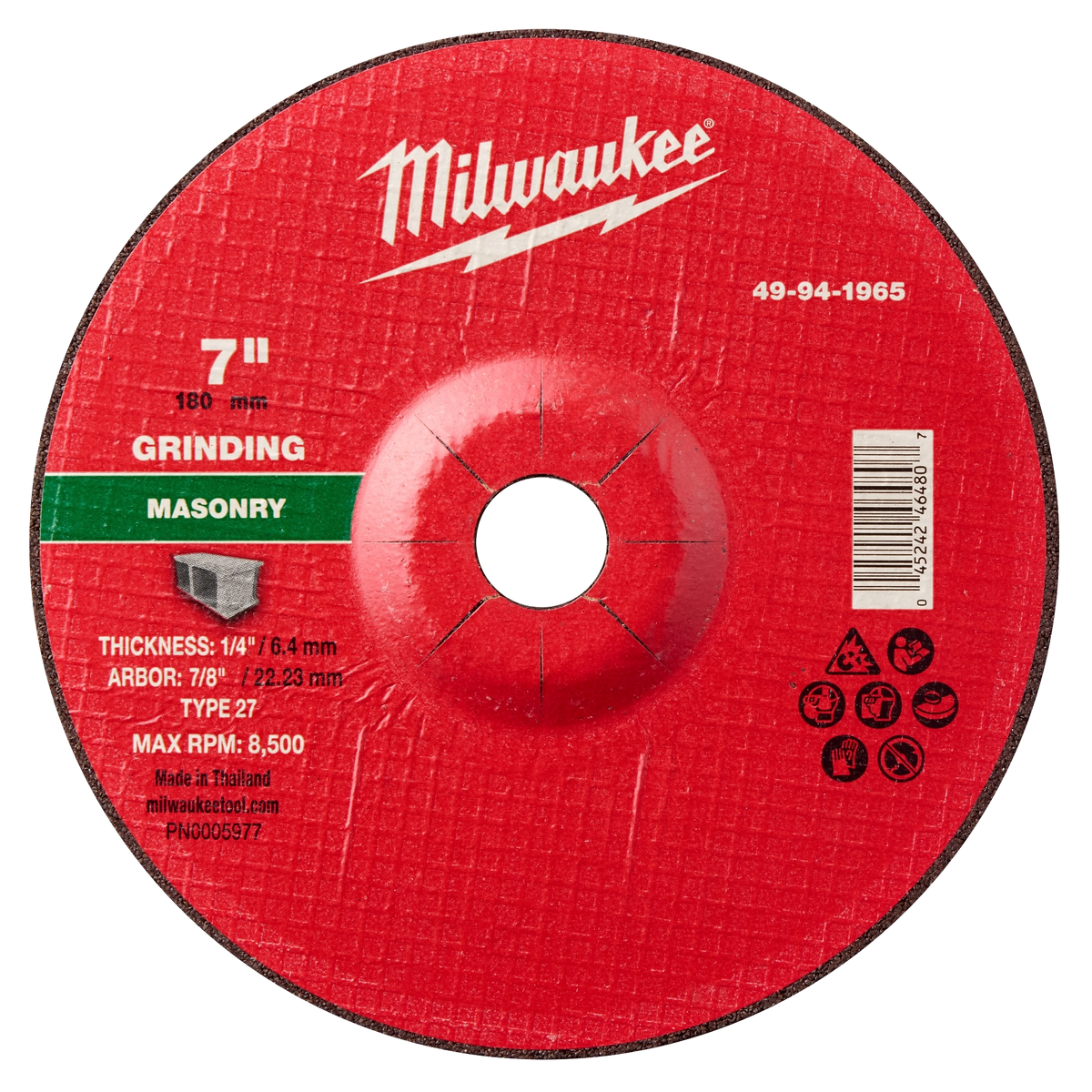 Milwaukee 49-94-1965 7" x 1/4" x 7/8" Masonry Grinding Wheel - Type 27 (Pack of 10)
