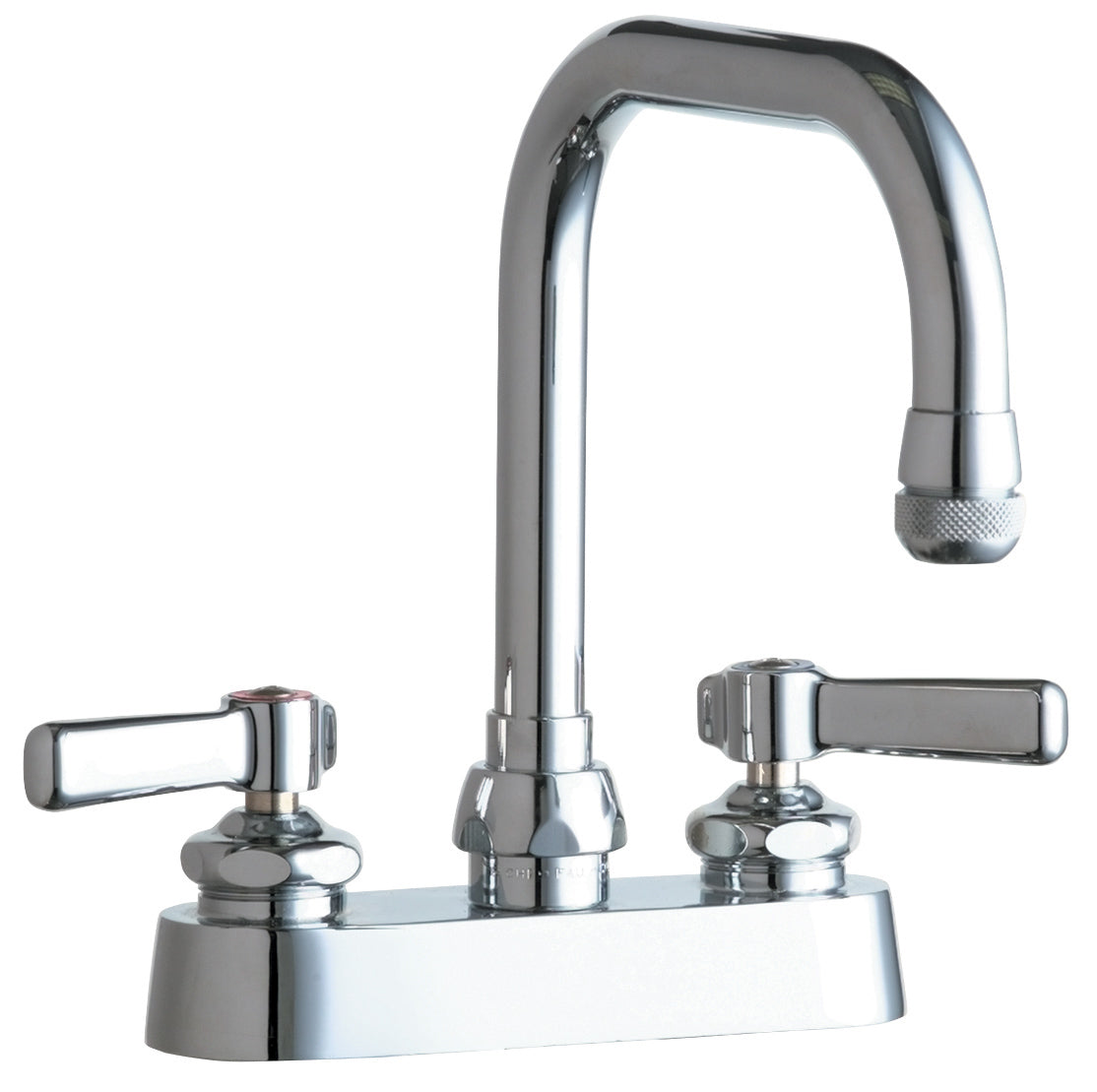 Chicago Faucets 526-ABCP Lead-Free Deck-mounted manual faucet with 4" centers, Brass, NPSM