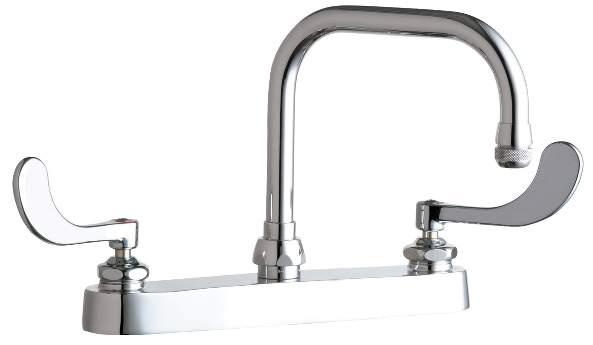 Chicago Faucets 527-317ABCP Lead-Free Deck-mounted manual faucet with 8" centers, Brass, NPSM