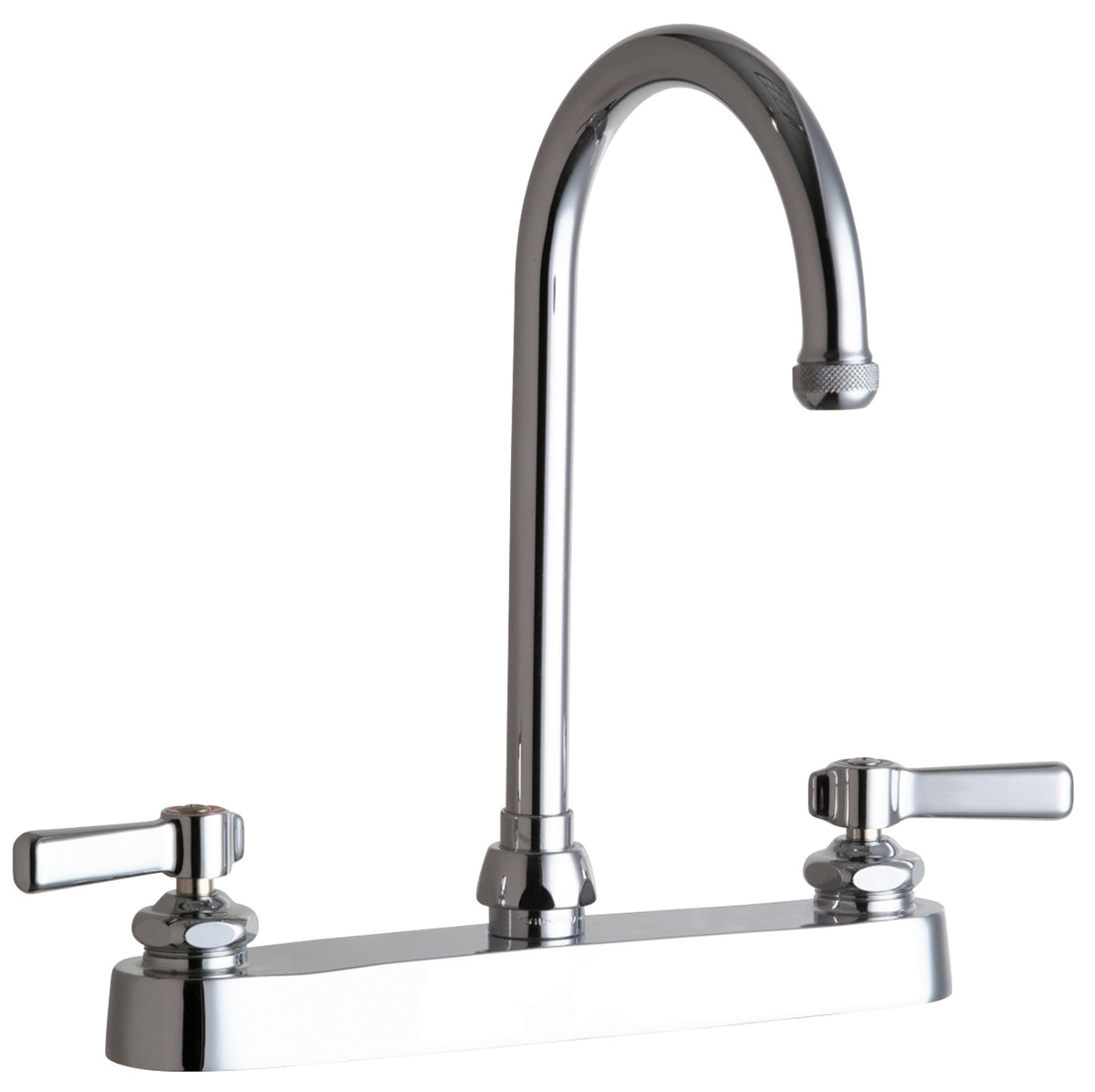 Chicago Faucets 527-GN2AE1ABCP Lead-Free Deck-mounted manual faucet with 8" centers