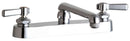 Chicago Faucets 527-S6E1ABCP Lead-Free Deck-mounted manual faucet with 8" centers, Brass, NPSM