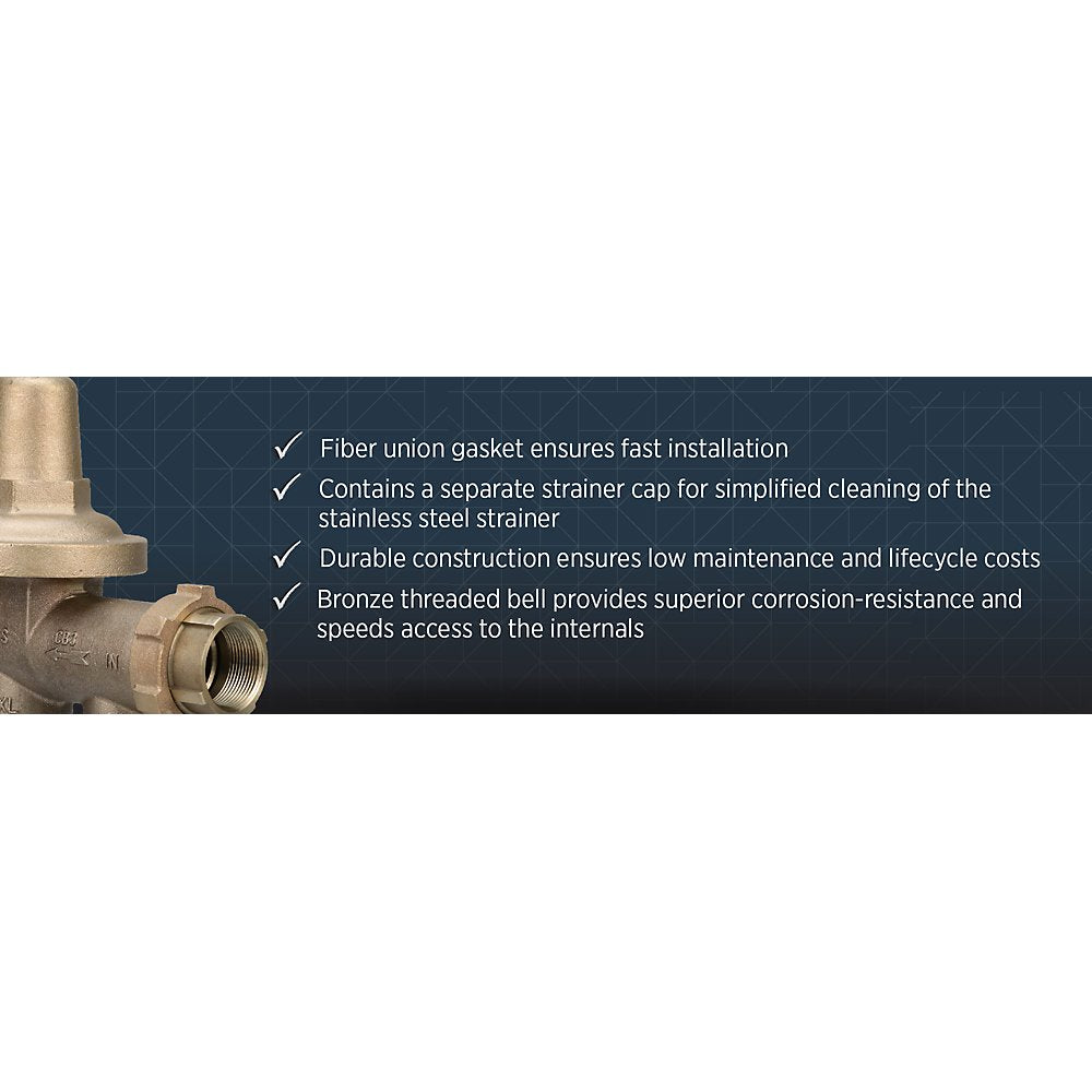 Zurn 12-600XLC 1/2" Lead-Free Water Pressure Reducing Valve with Removable Integral Strainer