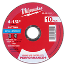 Milwaukee 49-94-0101 4-1/2" x .045" x 7/8" Performance+ Metal Cut Off Wheel - Type 1 (Pack of 40)