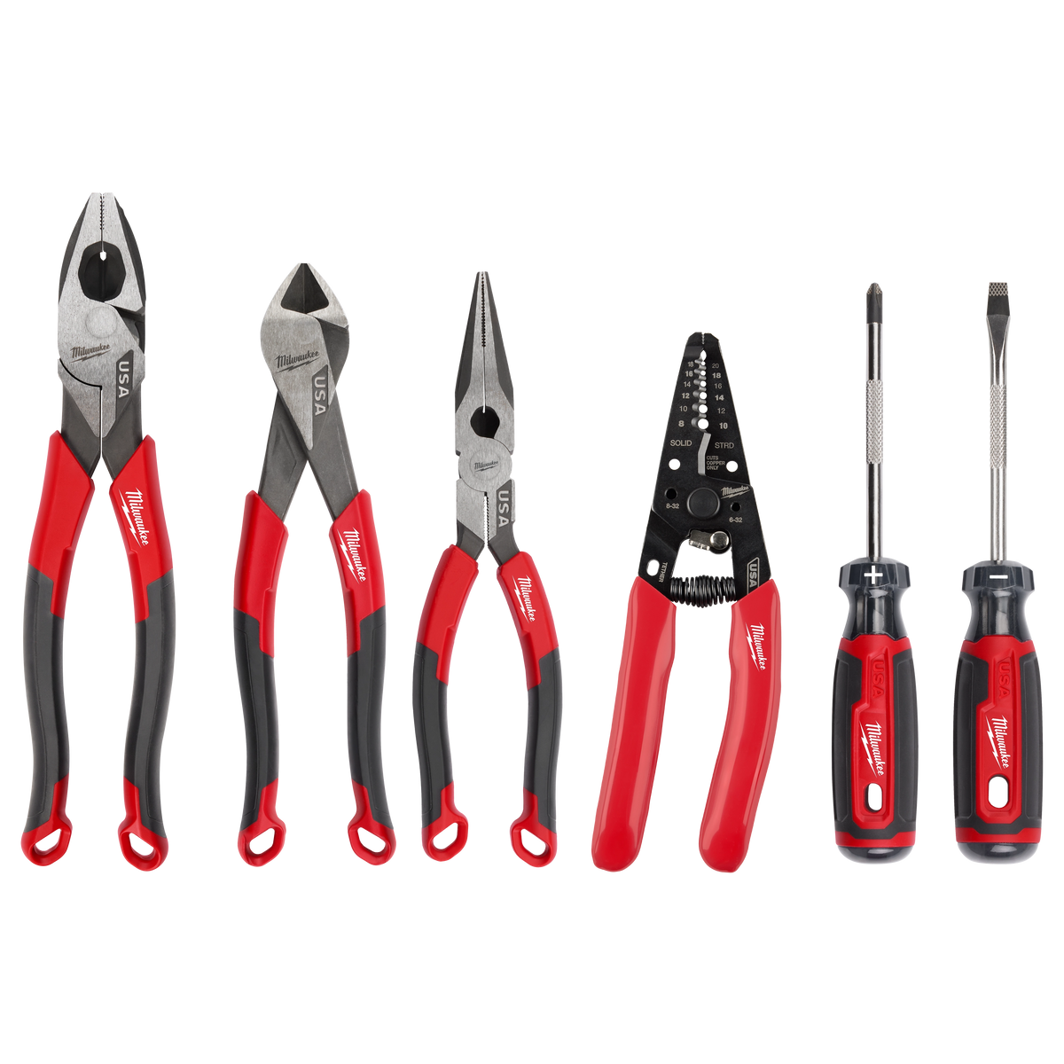 Milwaukee MT550-6 6 PC. Comfort Grip Cutting Pliers, Wire Stripper, & Cushion Grip Screwdrivers Set (USA)