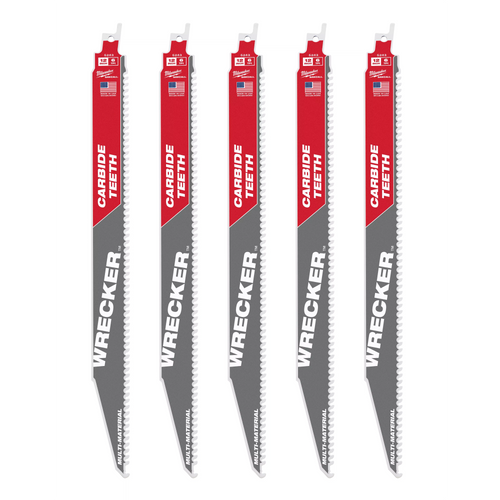 Milwaukee 48-00-5543 12" 6 TPI WRECKER with Carbide Teeth SAWZALL Blade for Multi-Material (5 PK)