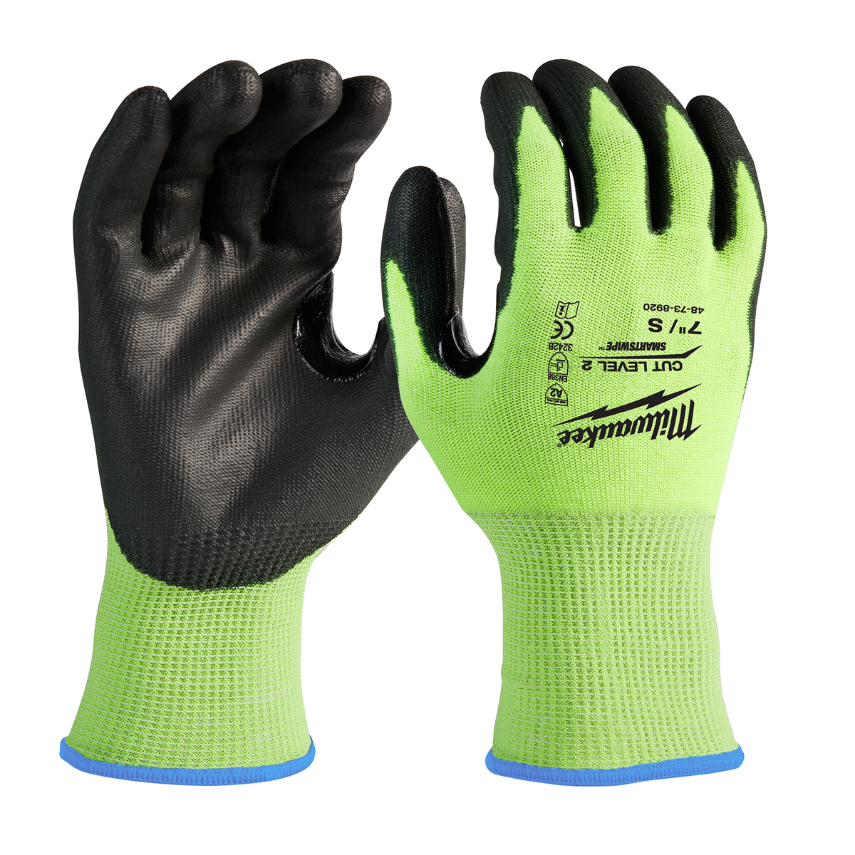Milwaukee 48-73-8920 High Visibility Cut Level 2 Polyurethane Dipped Gloves - S (Pack of 6)