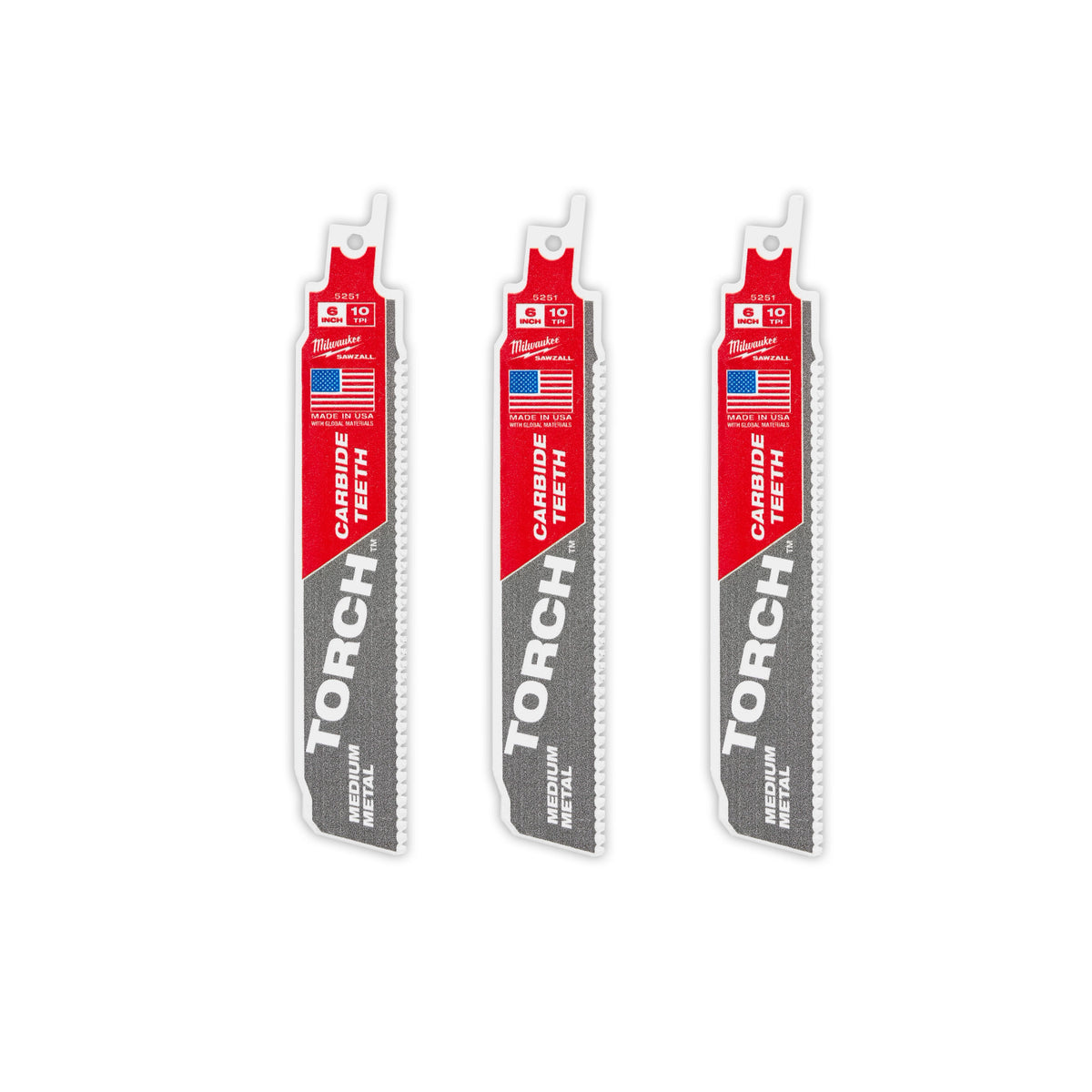 Milwaukee 48-00-5351 6" 10 TPI TORCH with Carbide Teeth SAWZALL Blade for Conduit and Strut (3 PK)