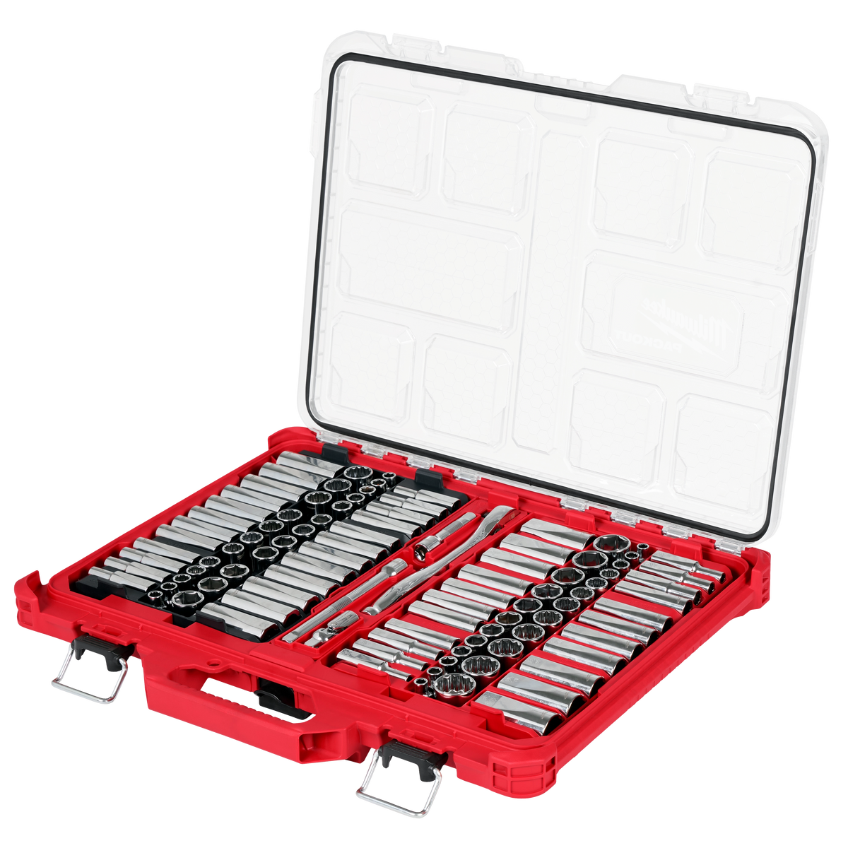 Milwaukee 48-22-9285 98pc 3/8" Drive 6-Pt and 12-Pt Metric & SAE Ratchet & Socket Set with PACKOUT Low-Profile Organizer