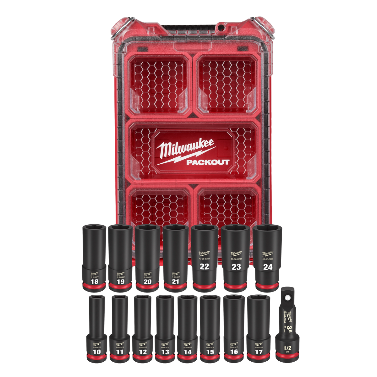 Milwaukee 49-66-6803 16PC SHOCKWAVE Impact Duty Socket 1/2” Drive 16PC MM Set with PACKOUT