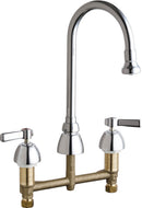 Chicago Faucets 786-369ABCP Lead-Free Deck-mounted manual faucet with 8" centers, Brass, NPSM