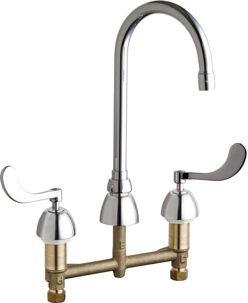 Chicago Faucets 786-E2805-5ABCP Lead-Free Deck-mounted manual faucet with 8" centers
