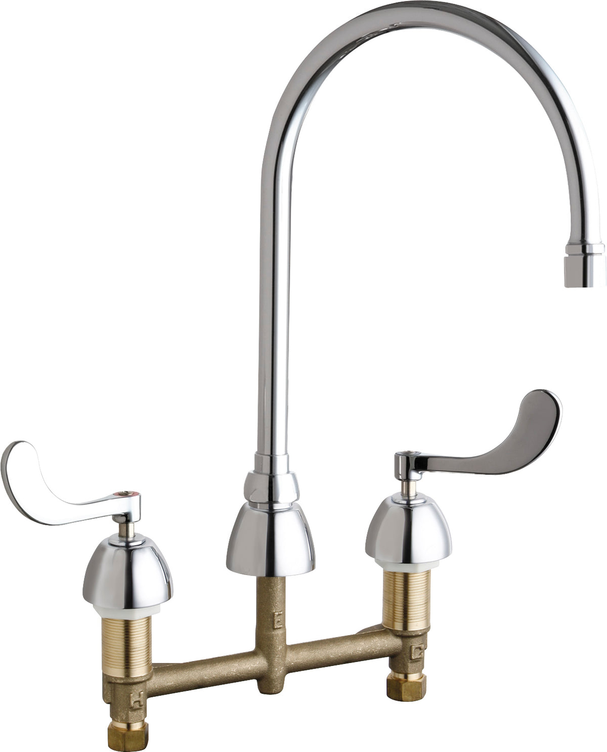 Chicago Faucets 786-GN8AE3VPCABCP Lead-Free Deck-mounted manual faucet with 8" centers