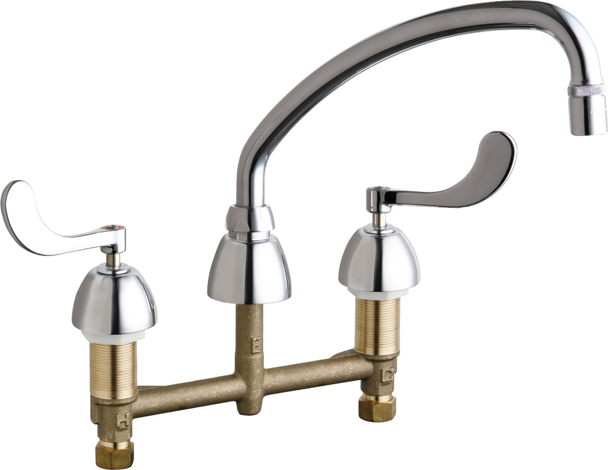 Chicago Faucets 786-L9E29ABCP Lead-Free Deck-mounted manual faucet with 8" centers, Brass, NPSM