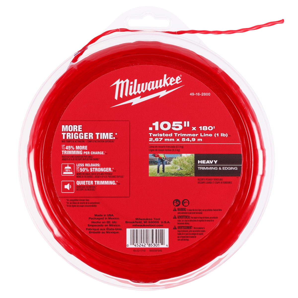 Milwaukee 49-16-2800 .105" x 180’ (1 lb.) Twisted Trimmer Line