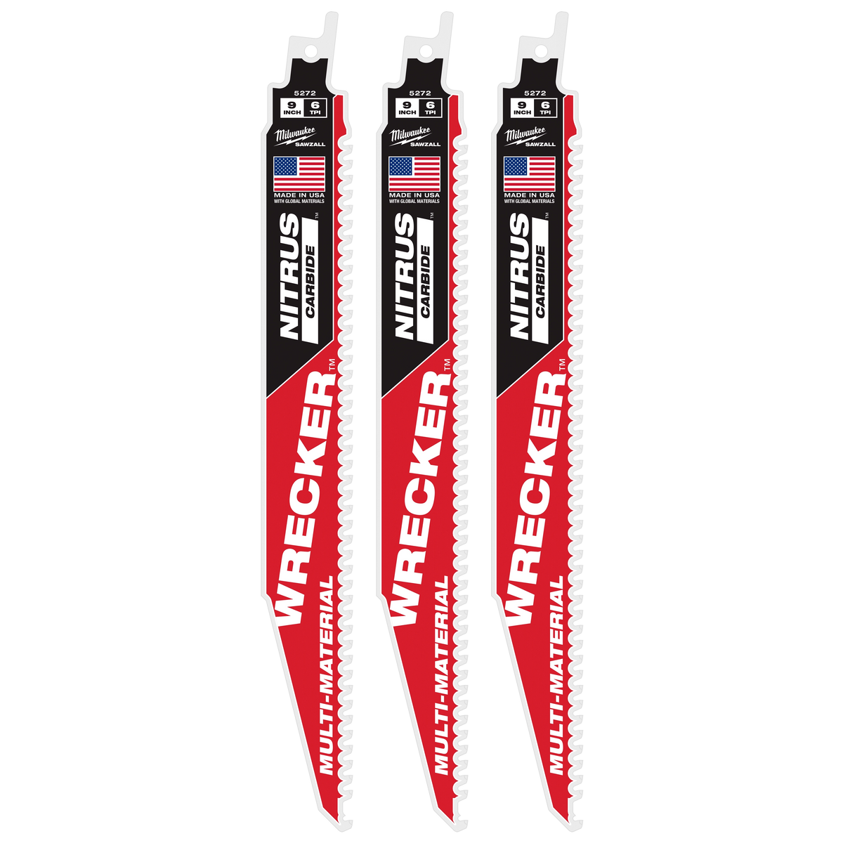 Milwaukee 48-00-5372 9" WRECKER with NITRUS Carbide SAWZALL Blade for Multi-Material (3 PK)
