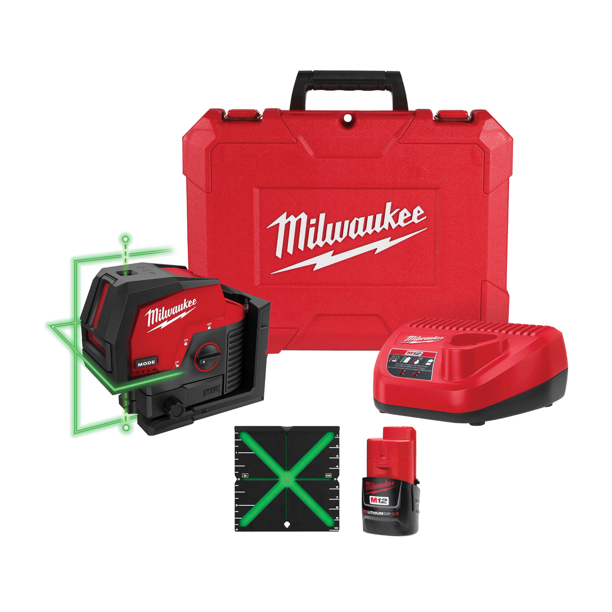 Milwaukee 3622-21 M12 Green Cross Line & Plumb Points Laser Kit