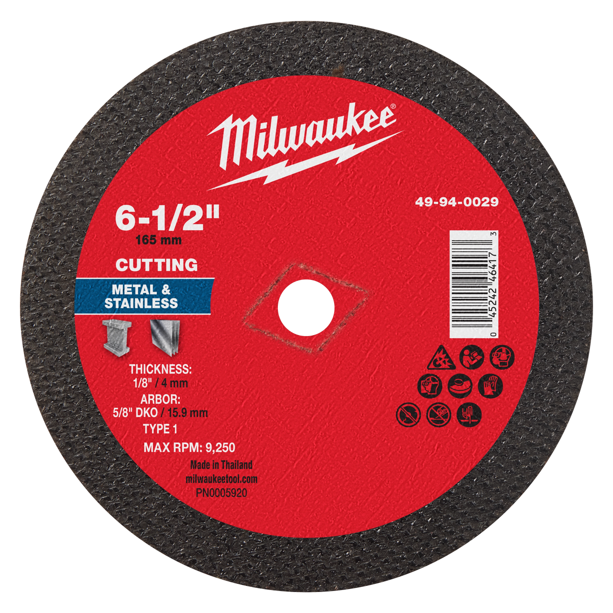 Milwaukee 49-94-0029 6-1/2" x 1/8" x 5/8" DKO Metal Cut Off Wheel -Type 1 (Pack of 10)