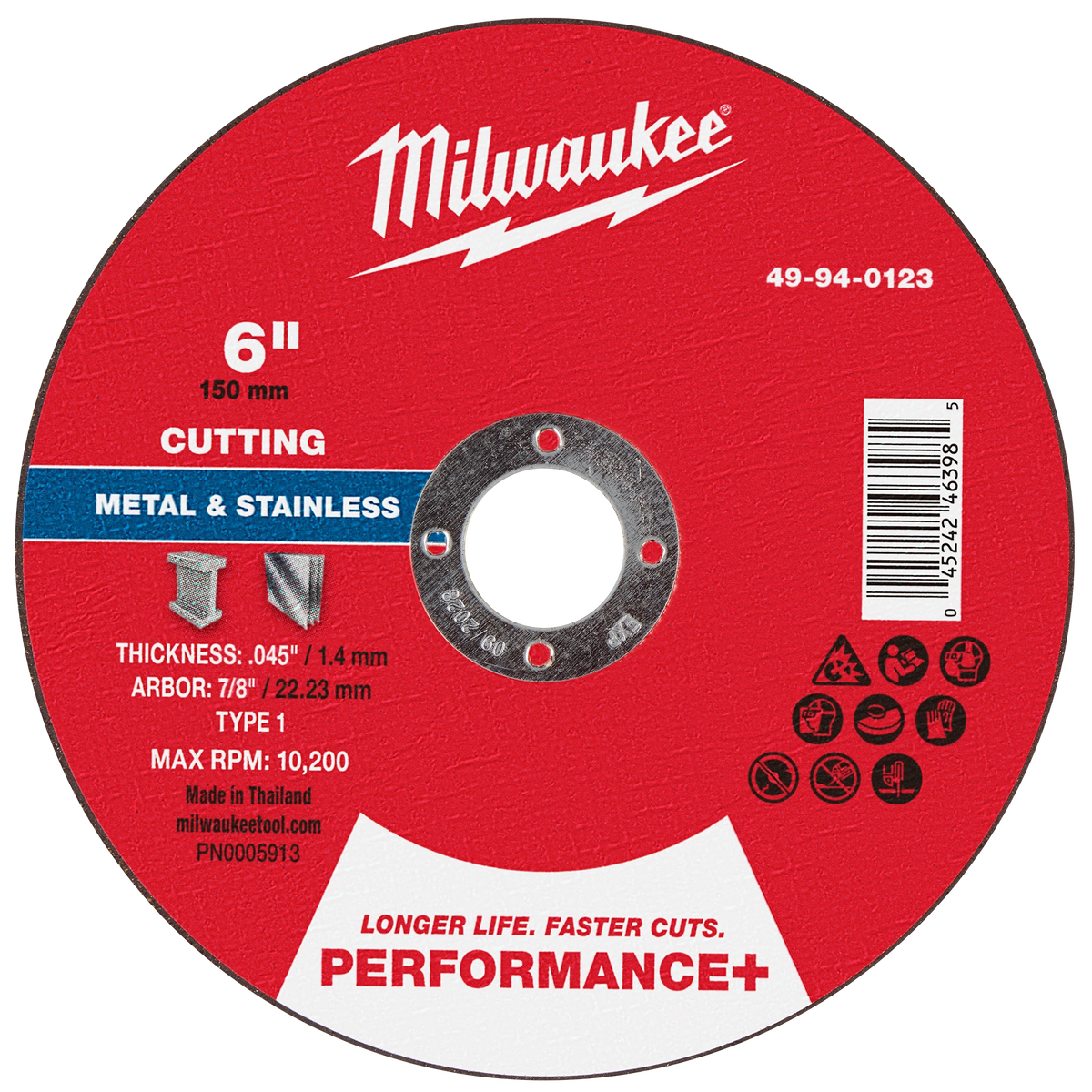 Milwaukee 49-94-0123 6" x .045" x 7/8" Performance+ Metal Cut Off Wheel - Type 1 (Pack of 25)