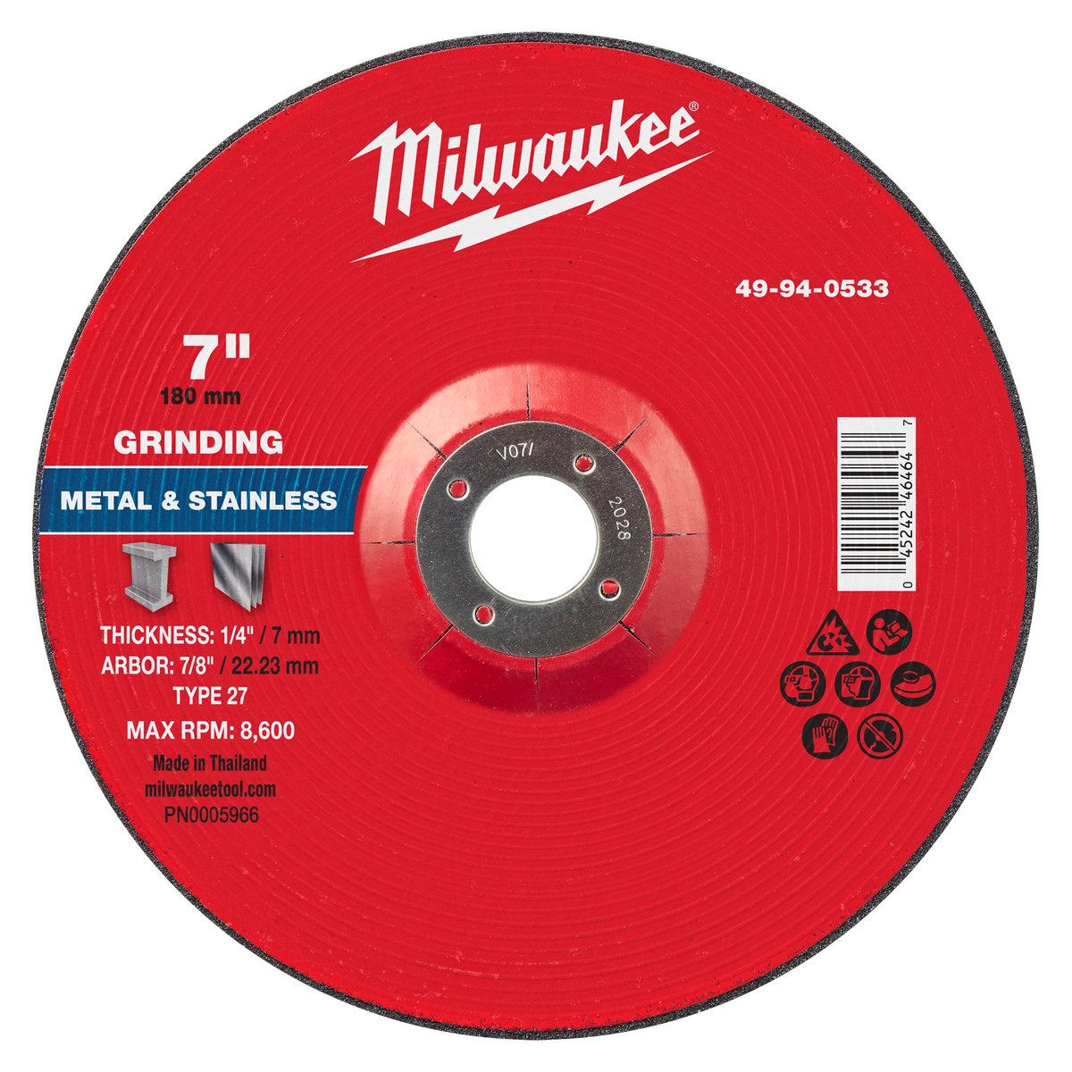 Milwaukee 49-94-0533 7" x 1/4" x 7/8" Metal Grinding Wheel - Type 27 (Pack of 10)