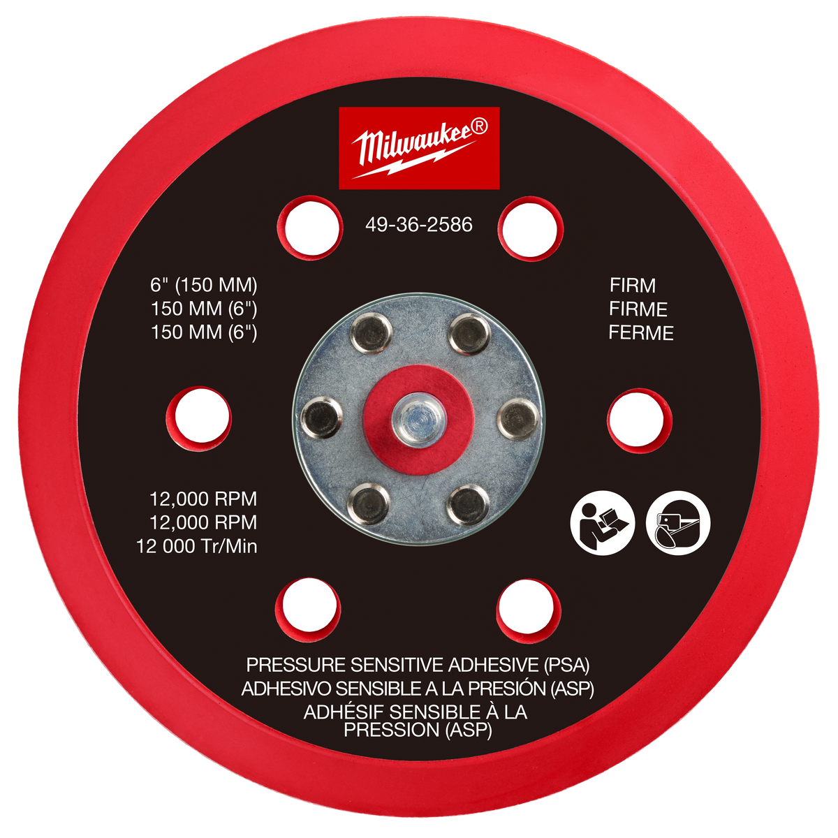 Milwaukee 49-36-2586 6" Pressure Sensitive Adhesive Sander Backing Pad – Firm (Pack of 5)