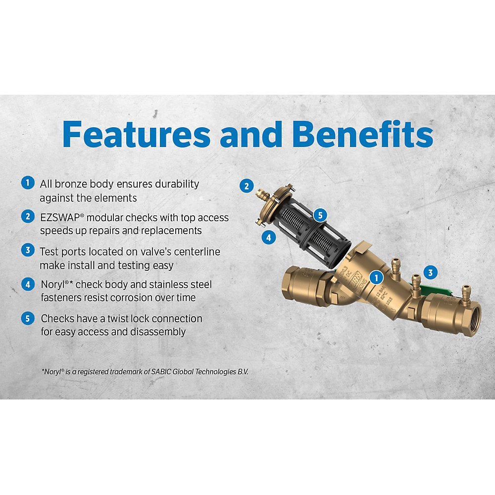 Zurn 114-950XL3 1-1/4" Lead-Free Double Check Backflow Preventer, Bronze, FNPT