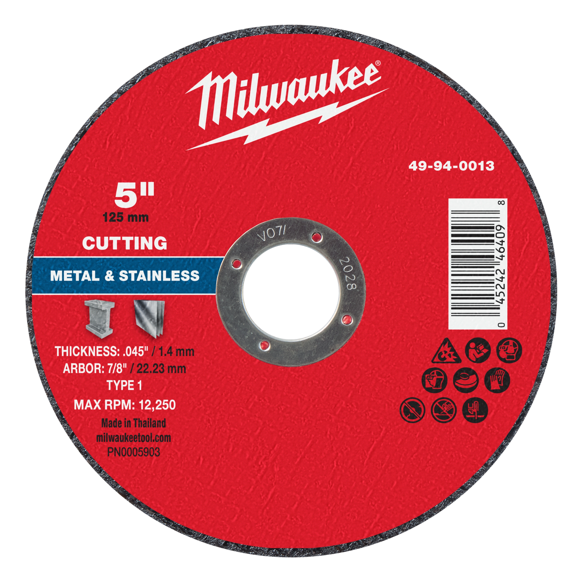 Milwaukee 49-94-0013 5" x .045" x 7/8" Metal Cut Off Wheel -Type 1 (Pack of 25)