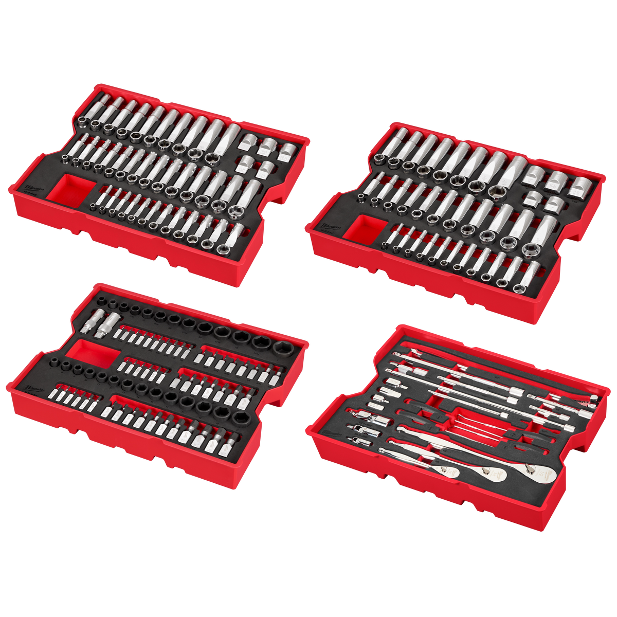 Milwaukee 48-22-9490 242pc. 1/4”, 3/8”, & 1/2” Drive Metric & SAE Ratchet & Socket Set with Trays for PACKOUT Drawers