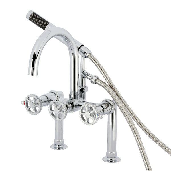 Fuller AE8101CG Three-Handle 2-Hole Deck Mount Clawfoot Tub Faucet with Hand Shower, Polished Chrome