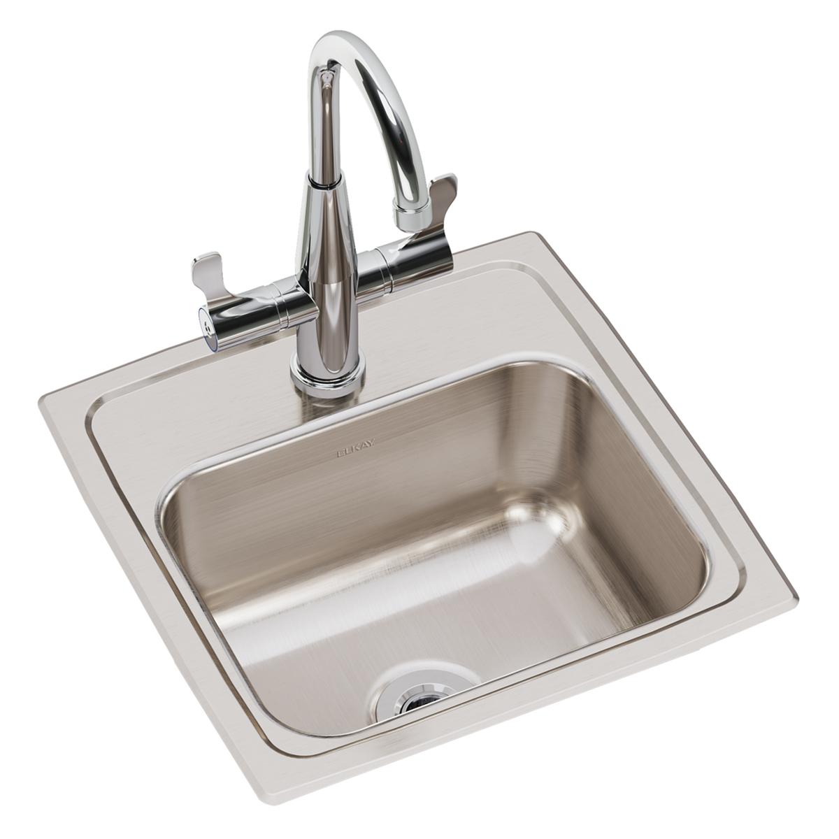 Elkay Lustertone Classic Stainless Steel 15" x 15" x 7-1/8", 1-Hole Single Bowl Drop-in Bar Sink + Faucet Kit BLR150C