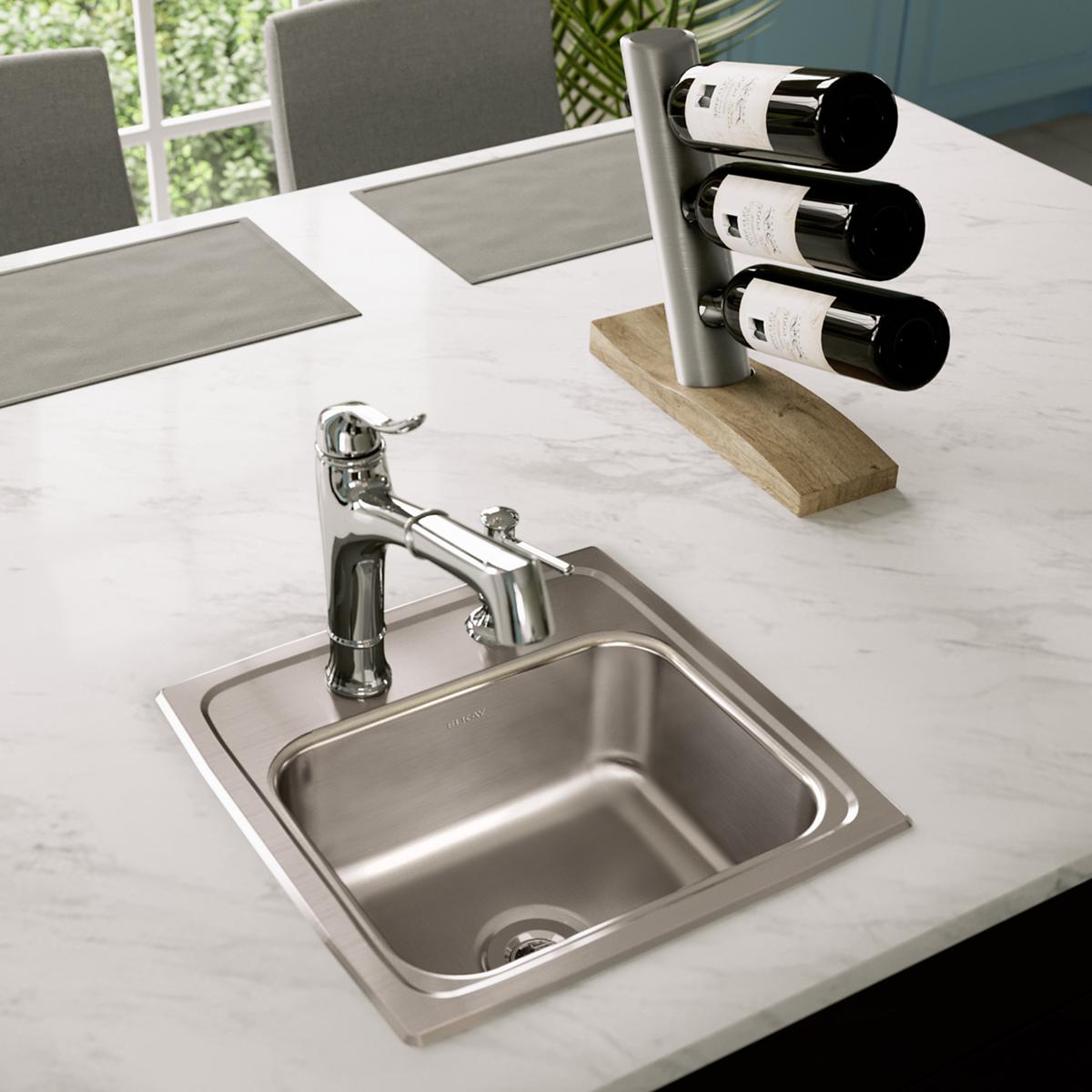 Elkay Lustertone Classic Stainless Steel 15" x 15" x 6-1/8", 1-Hole Single Bowl Drop-in Bar Sink BLR15601