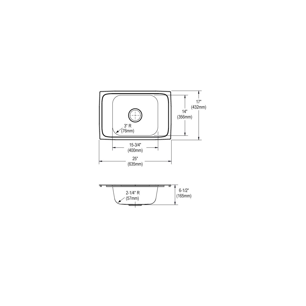 Elkay Celebrity Stainless Steel 25" x 17" x 6-1/2", 2LM-Hole Single Bowl Drop-in Classroom ADA Sink CDKAD2517652LM