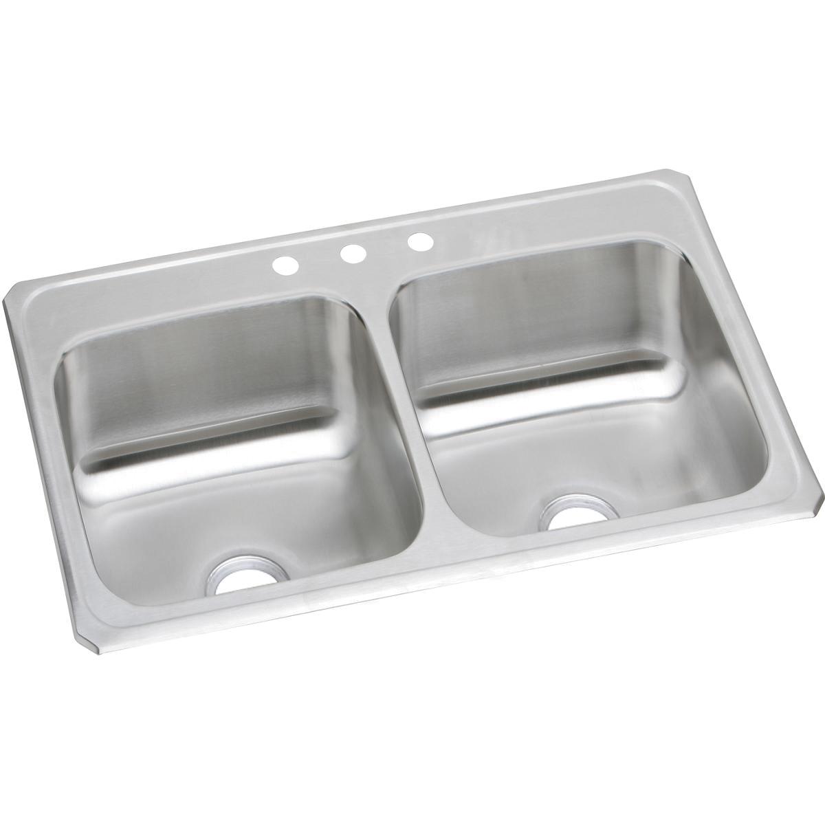 Elkay Celebrity Stainless Steel 33" x 21-1/4" x 6-7/8", 3-Hole Equal Double Bowl Drop-in Sink CR33213