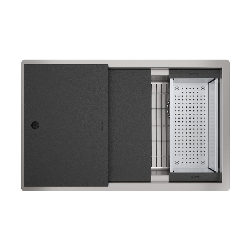 Elkay Circuit Chef Workstation Stainless Steel 32-1/2" x 20-1/2" x 10" Single Bowl Undermount Sink Kit w/Black Polymer Boards CS30BPK