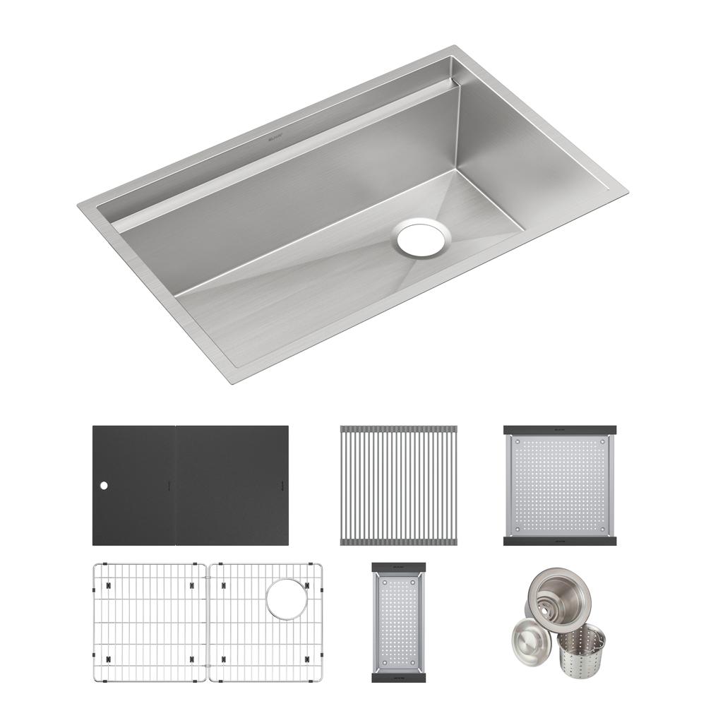 Elkay Circuit Chef Workstation Stainless Steel 32-1/2" x 20-1/2" x 10" Single Bowl Undermount Sink Kit w/Black Polymer Boards CS30BPK