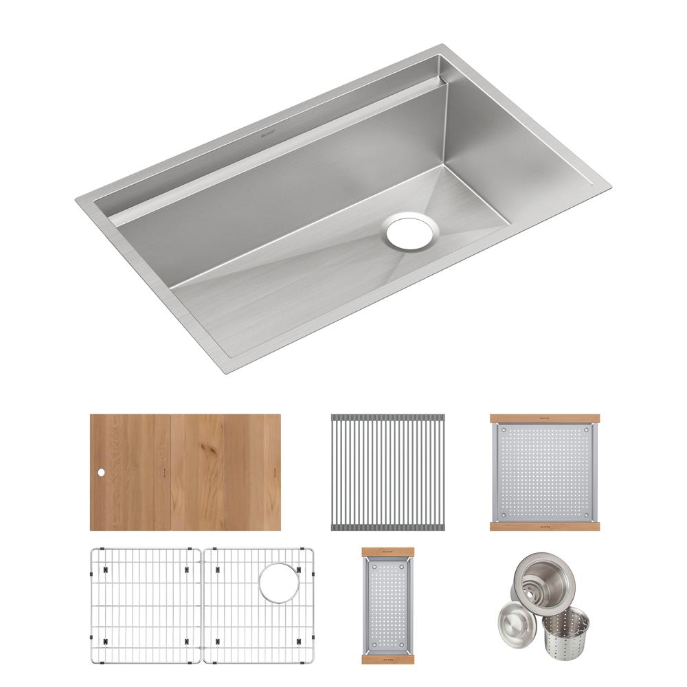 Elkay Circuit Chef Workstation Stainless Steel 32-1/2" x 20-1/2" x 10" Single Bowl Undermount Sink Kit w/ Cherry Wood Boards CS30CWK