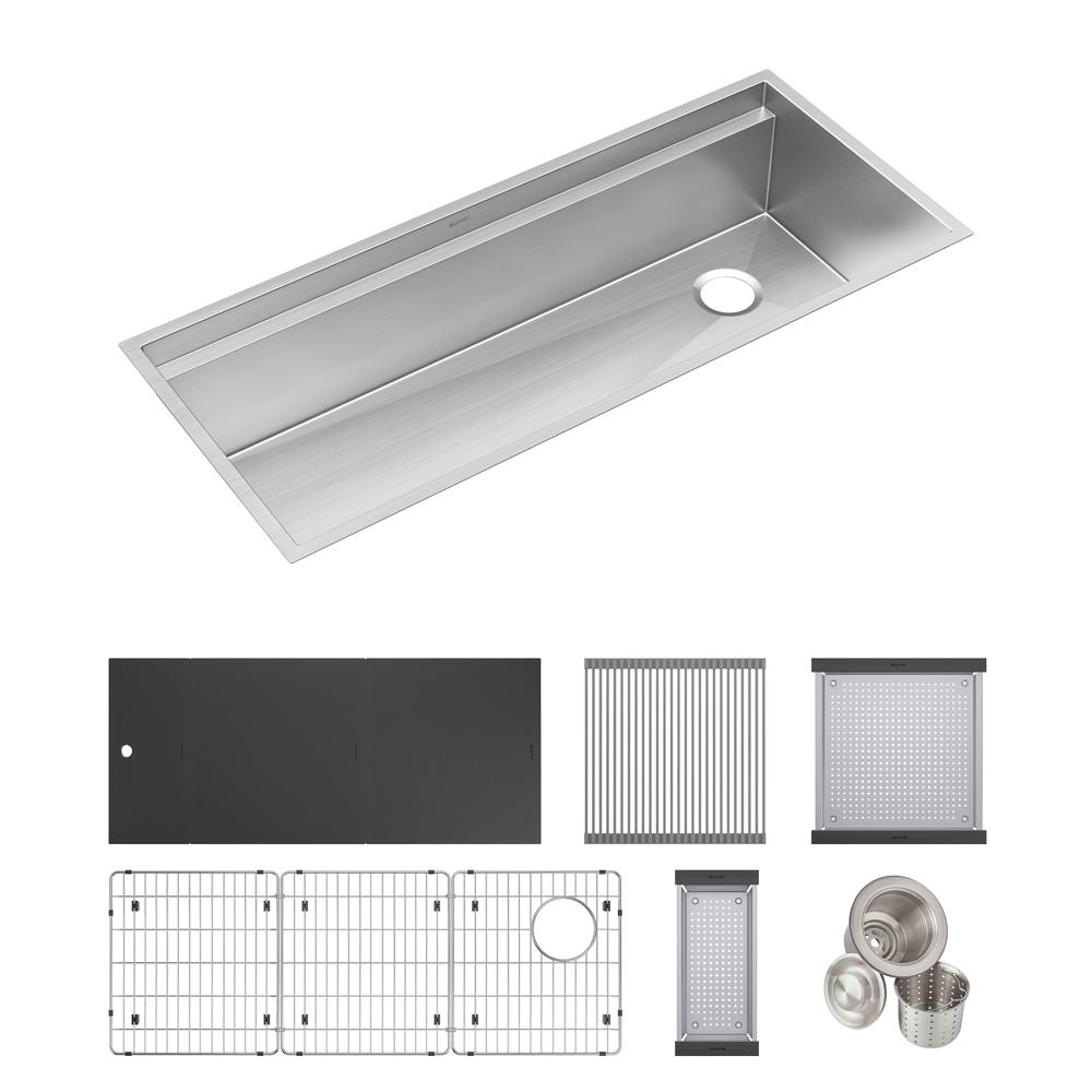 Elkay Circuit Chef Workstation Stainless Steel 45-1/2" x 20-1/2" x 10" Single Bowl Undermount Sink Kit w/Black Polymer Boards CS45BPK