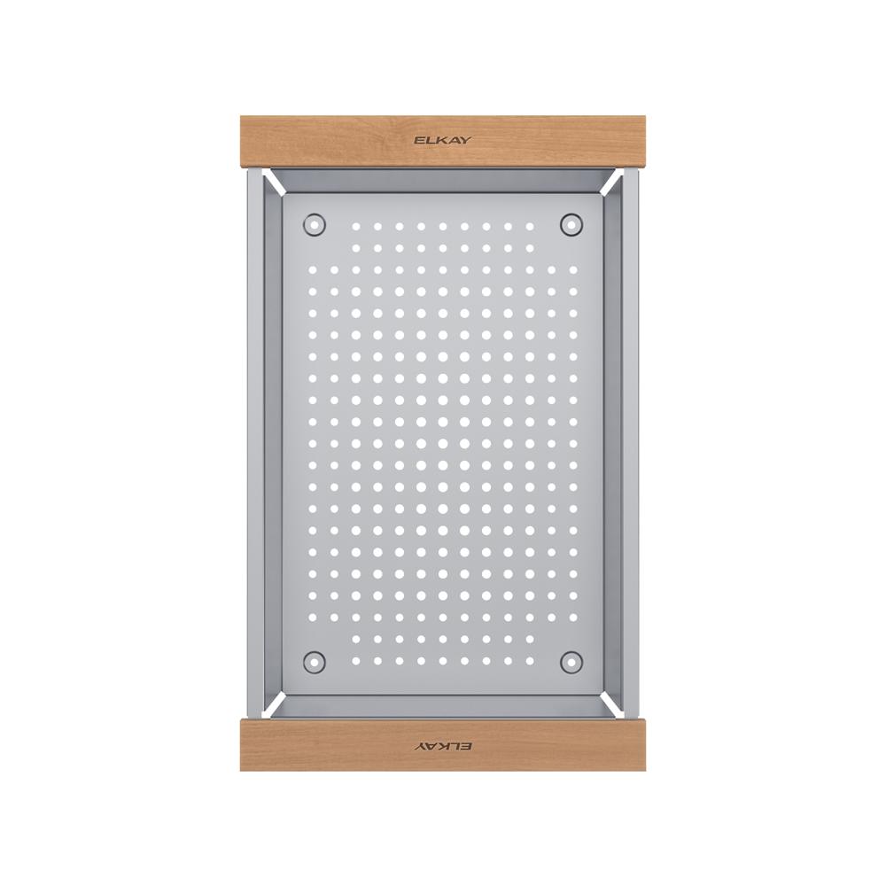 Elkay Circuit Chef Stainless Steel 17-3/4" x 11" x 4-1/2" Colander with Cherry Wood Handles CSLCCW